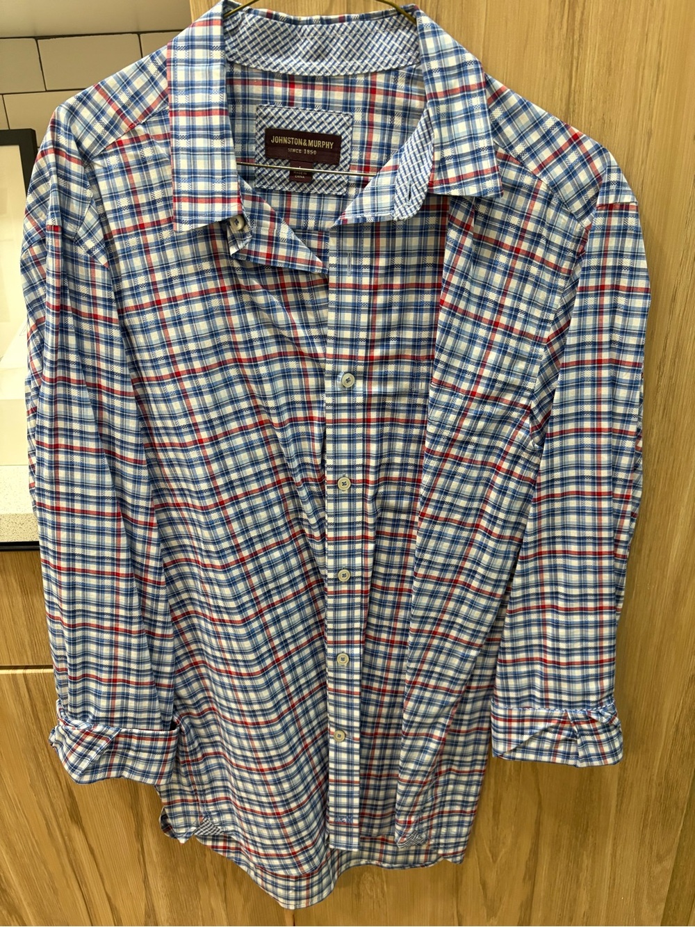 Johnston & Murphy Red, Blue & White Plaid Button-Down Shirt